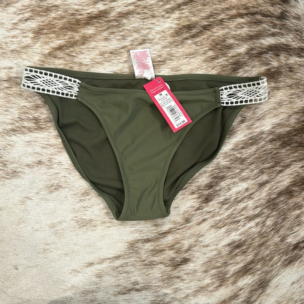 Xhilaration Olive Green Bikini Bottom with White Accents